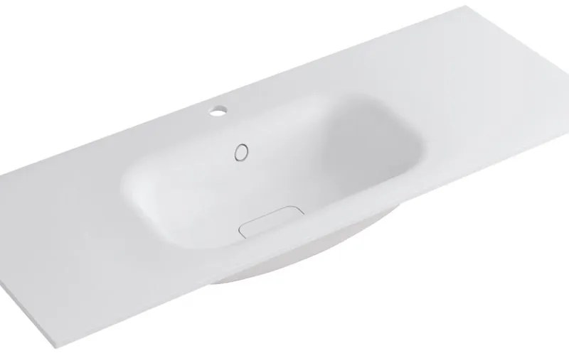 Lavabo integrale rettangolare vasca centrale L 120.5 x H 15 x P 46 cm in resina bianco lucido