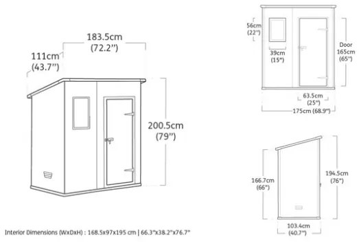 Casetta Da Giardino In Resina 183,5x111x200,5H Cm Manor 6x4 Pent Grigio Keter Addossabile