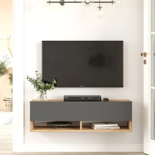 Mobile Tv Sospeso 100x32x30 Effetto Legno Rovere E Antracite Evolution