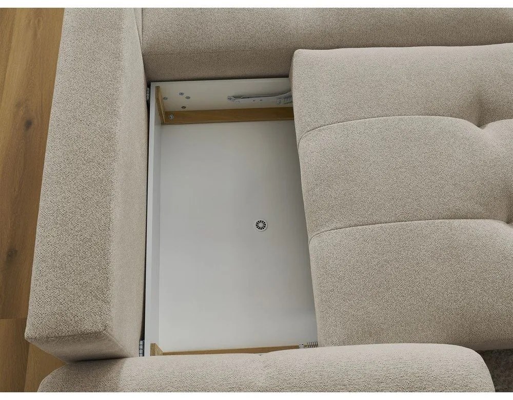 Divano angolare beige allungabile/con contenitore (con penisola a destra/con chaise lounge) con rivestimento in ciniglia Roxelane – Bobochic Paris