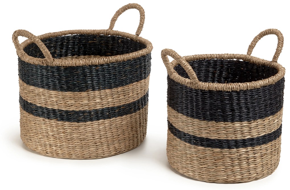 Kave Home - Set Nydia di 2 ceste portabiancheria in fibra naturale finitura nera
