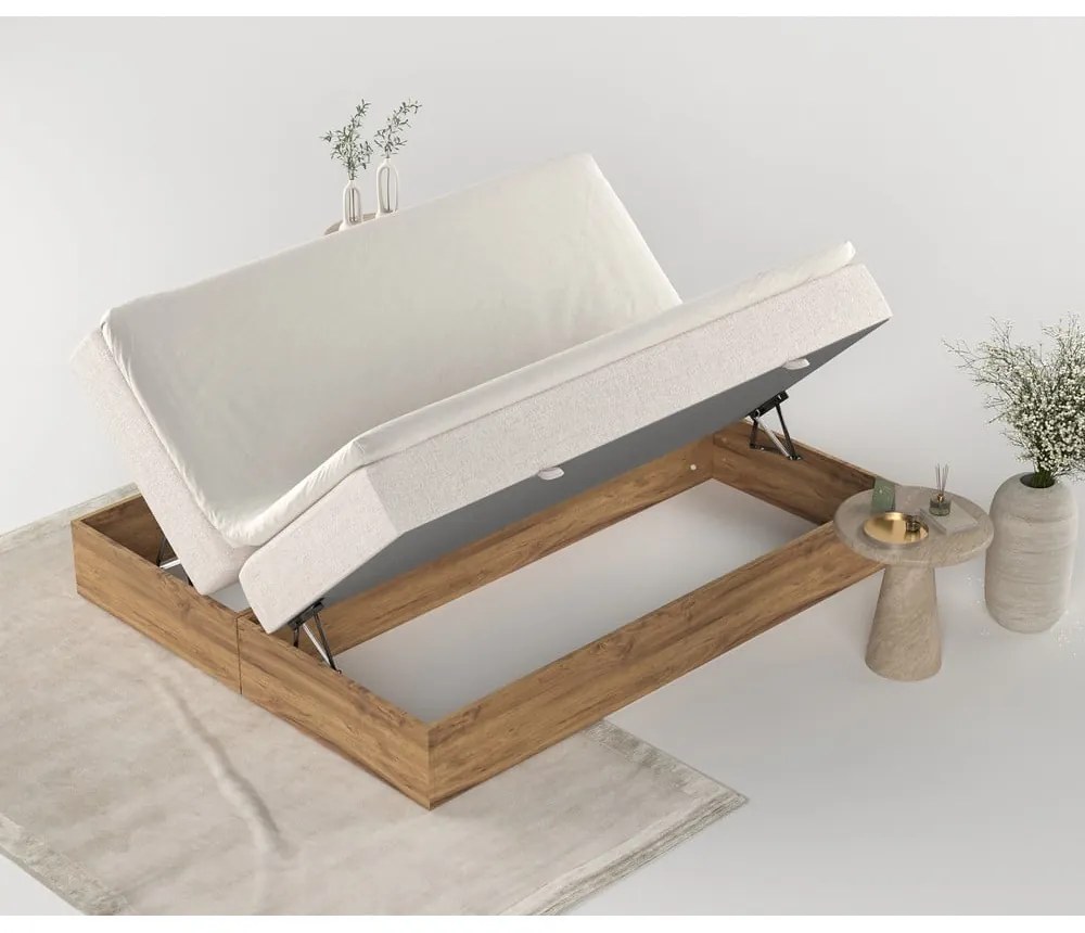 Letto boxspring con contenitore in beige-naturale 160x200 cm Faro - Maison de Rêve