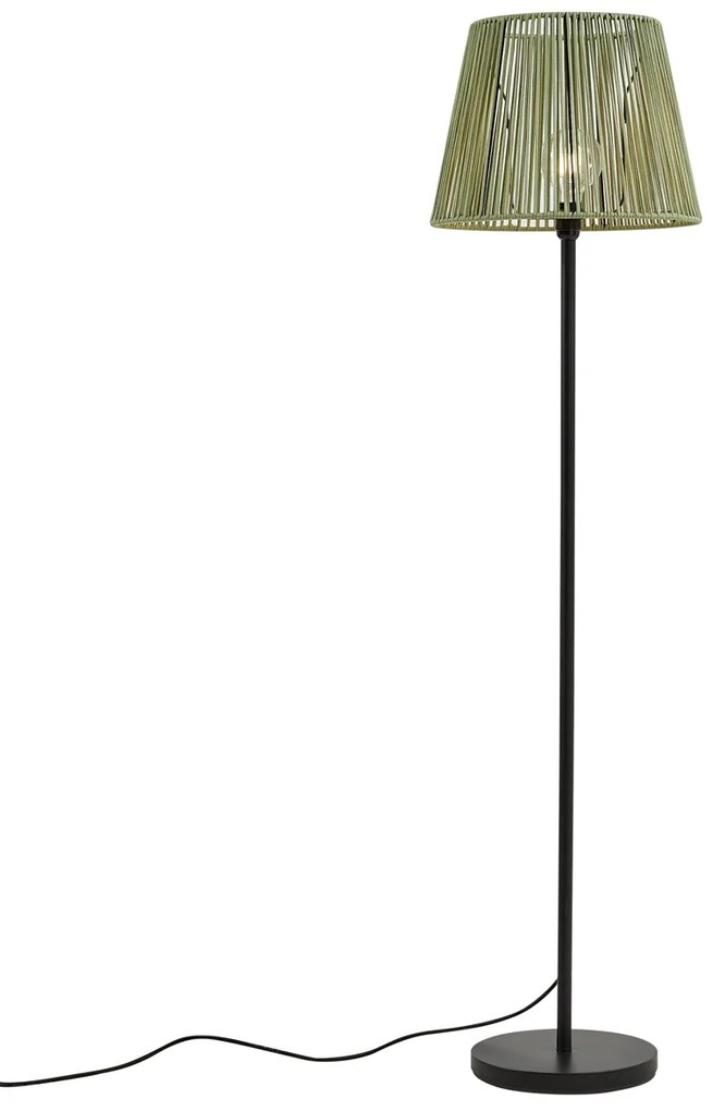 Lampada da terra per esterni nera con paralume in corda verde IP44 - Virginia