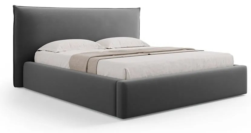 Letto matrimoniale imbottito grigio scuro con contenitore e doghe 160x200 cm Elio - Milo Casa