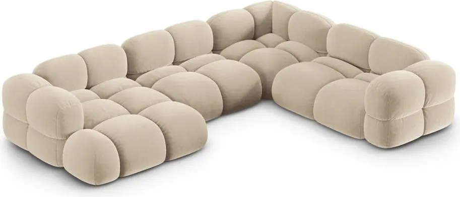 Divano angolare beige (con penisola a destra/a U) con rivestimento in velluto Loretto – Cosmopolitan Design