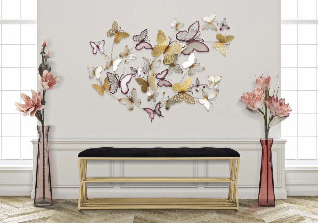 PANNELLO DA MURO BUTTERFLIES ORO/BORDEAUX CM 132X3,5X95,5