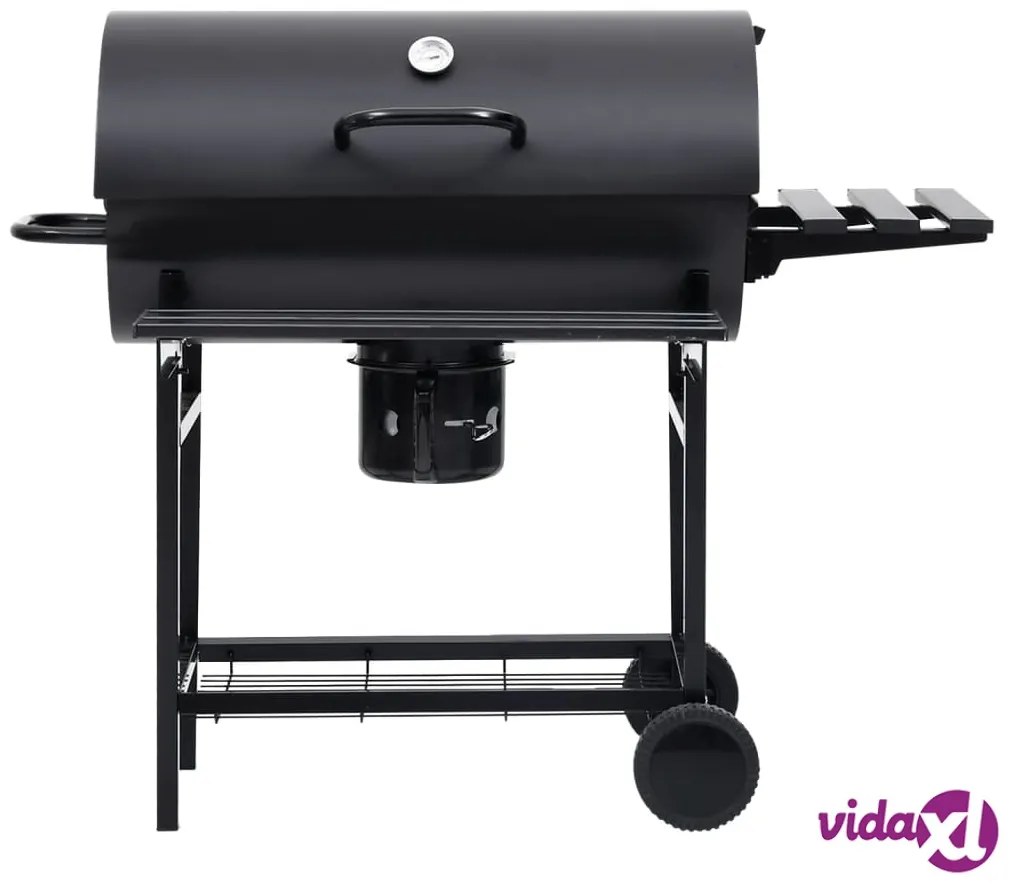 vidaXL Barbecue a Barile con Ruote e Ripiani Acciaio Nero 115x85x95 cm