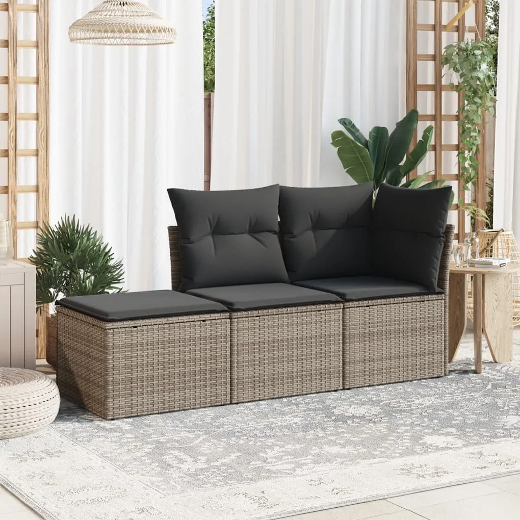 Set Divani da Giardino 3 pz con Cuscini Grigio in Polyrattan