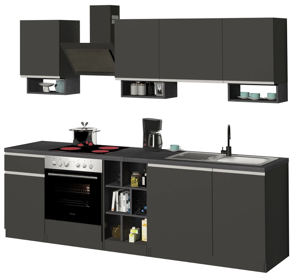 Cucina Lineare SOLE 256 cm - Antracite/Report, Top 35 mm