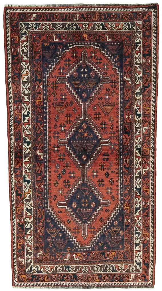 Shiraz Tappeto 120 x 230 Rosso (Iran) Annodato A Mano