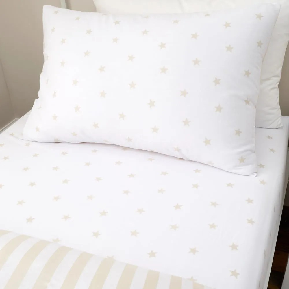 Lenzuolo con angoli per bambini bianco e beige in cotone per letto singolo 90x190 cm Mini Star &amp; Stripes – Bianca