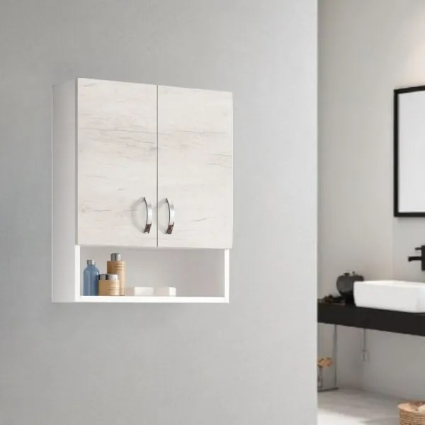 Pensile sospeso con vano a giorno e 2 ante 59x22 Quercia Bianco