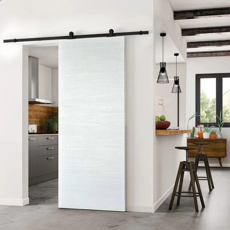 Porta scorrevole reversibile Milk in mdf bianco, L 92.5 x H 211.5 cm, con binario Retro