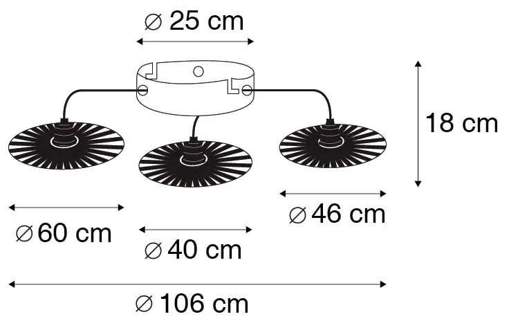 Lampada da soffitto rustica nera 3 luci - Leia