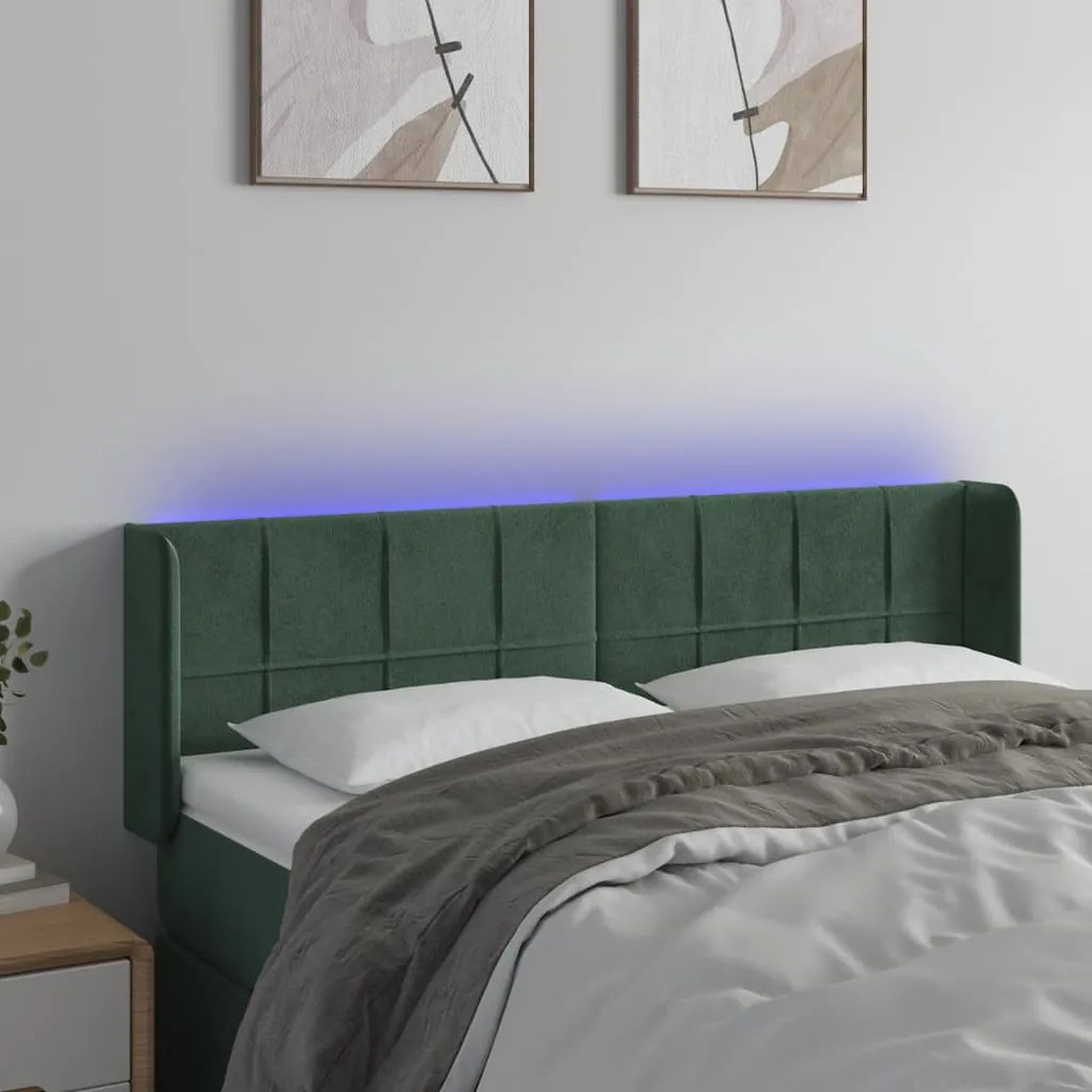 Testiera A Led Verde Scuro 147x16x78/88 Cm İn Velluto /