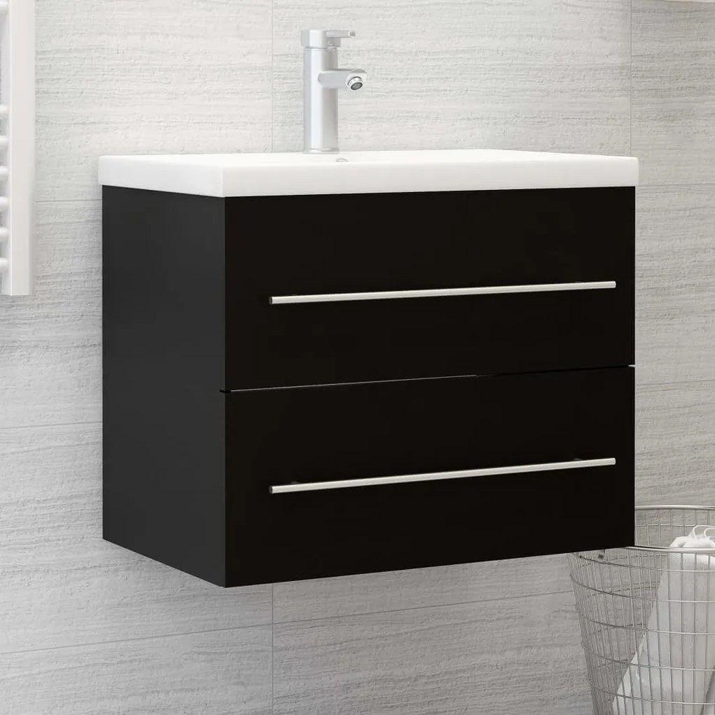 Mobile lavabo nero 60x38,5x48 cm in legno multistrato