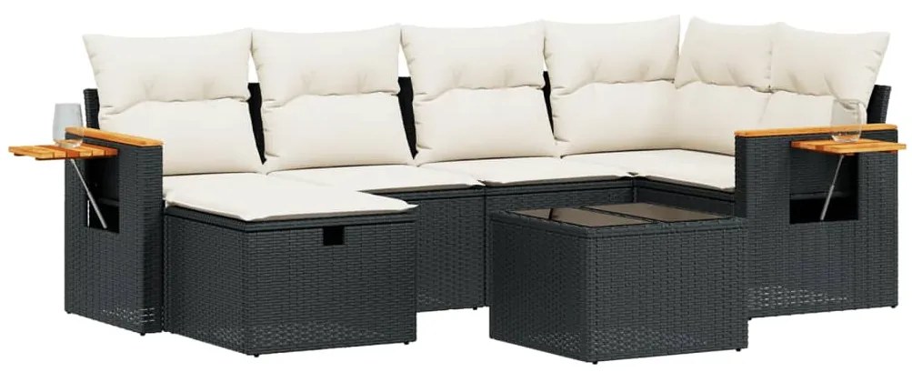 Set divani da giardino con cuscini 7pz nero polyrattan