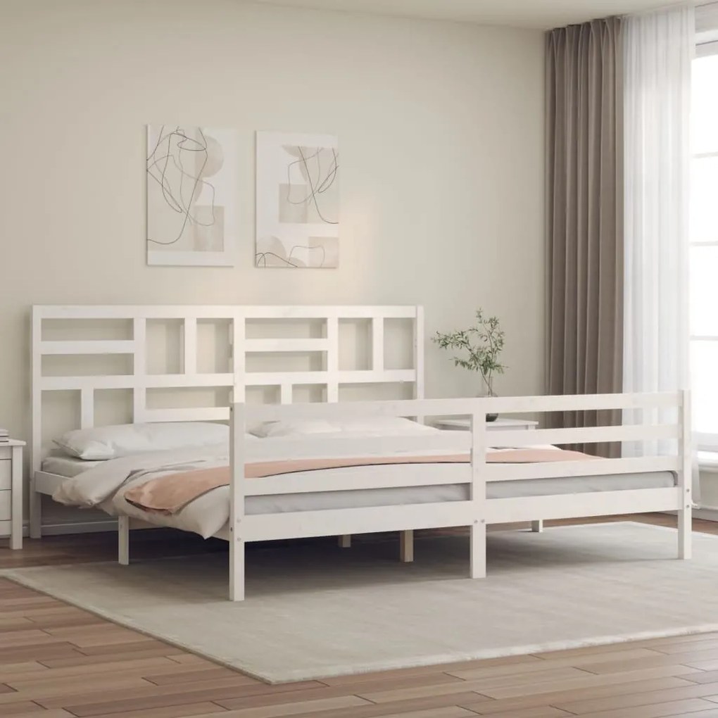 Giroletto Con Testiera Bianco 200x200 Cm İn Legno Massello /