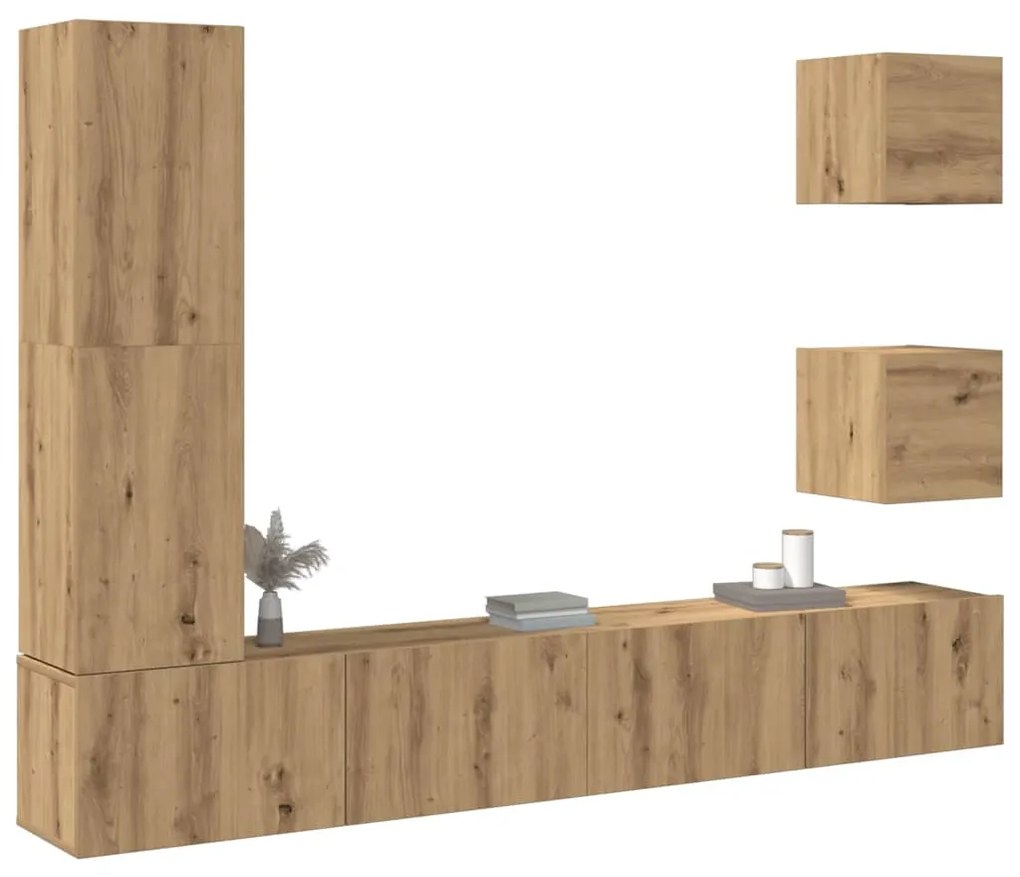 Set Mobile Tv 5 Pz Montato A Parete Rovere İn Legno Multistrato /