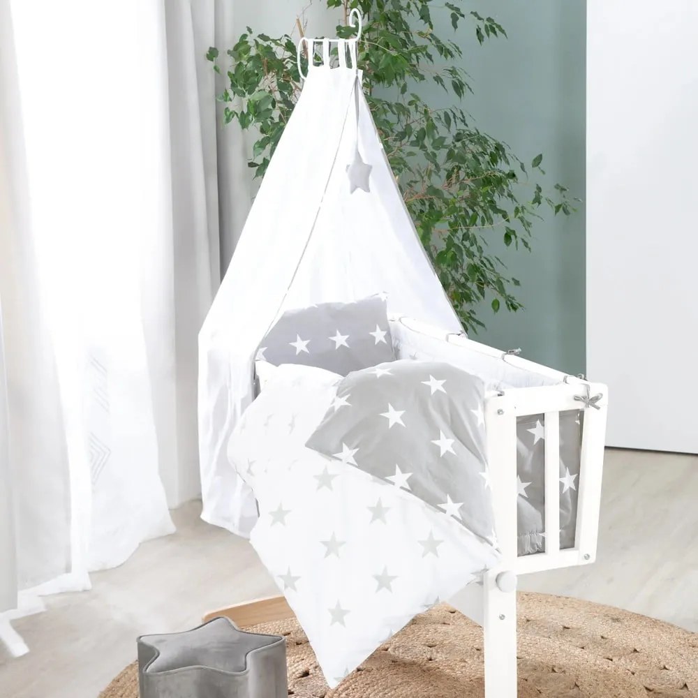 Culla bianca su ruote con baldacchino 40x90 cm Little stars - Roba