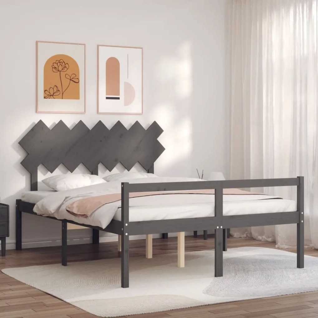 Letto per Anziani con Testiera Grigio King in Legno Massello