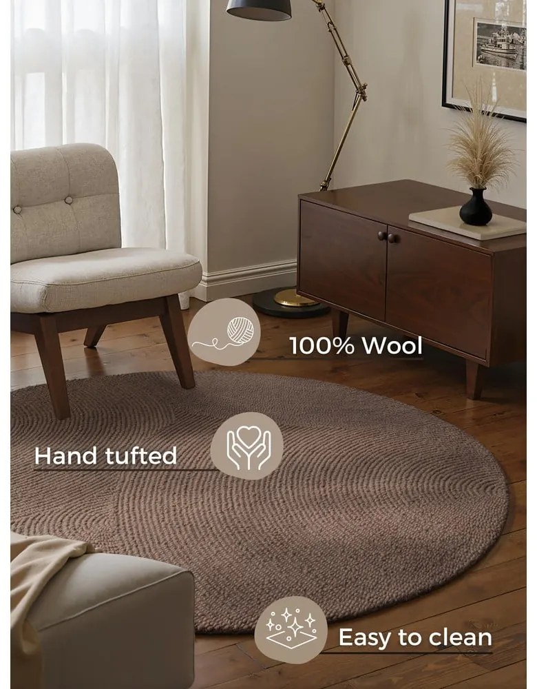 Tappeto rotondo grigio tortora in lana tessuto a mano ø 200 cm Eleni Taupe – Hanse Home