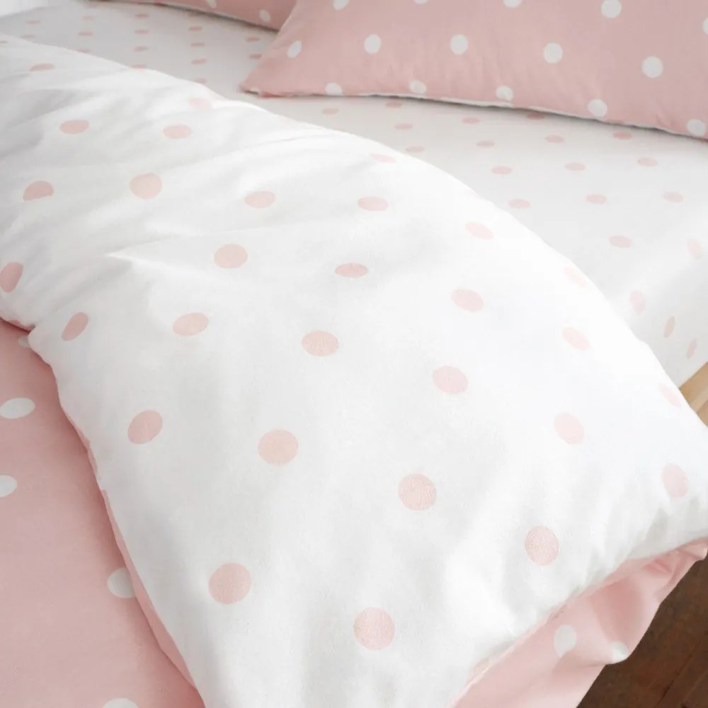 Lenzuolo con angoli bianco e rosa in flanella 135x190 cm Polka Dot – Catherine Lansfield