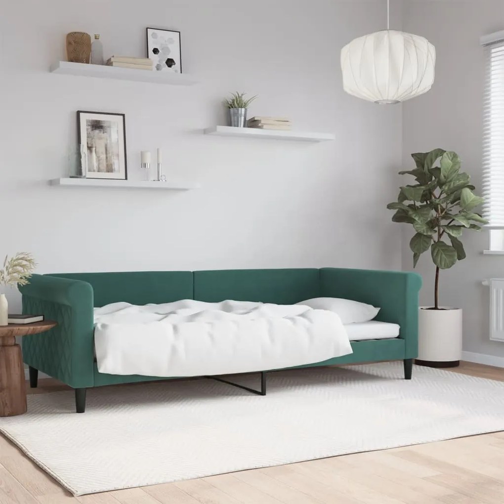 Letto Da Giorno Verde Scuro 90x200 Cm İn Velluto /