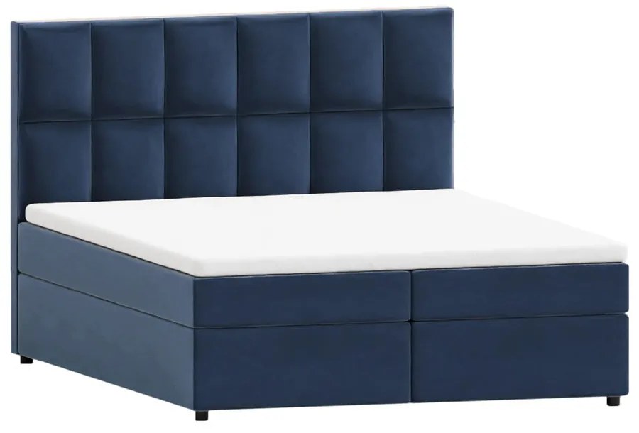 Letto matrimoniale imbottito blu scuro con spazio contenitivo 200x200 cm Flip - Ropez