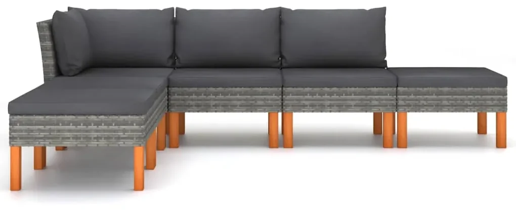 Set divani da giardino 6 pz con cuscini in polyrattan grigio