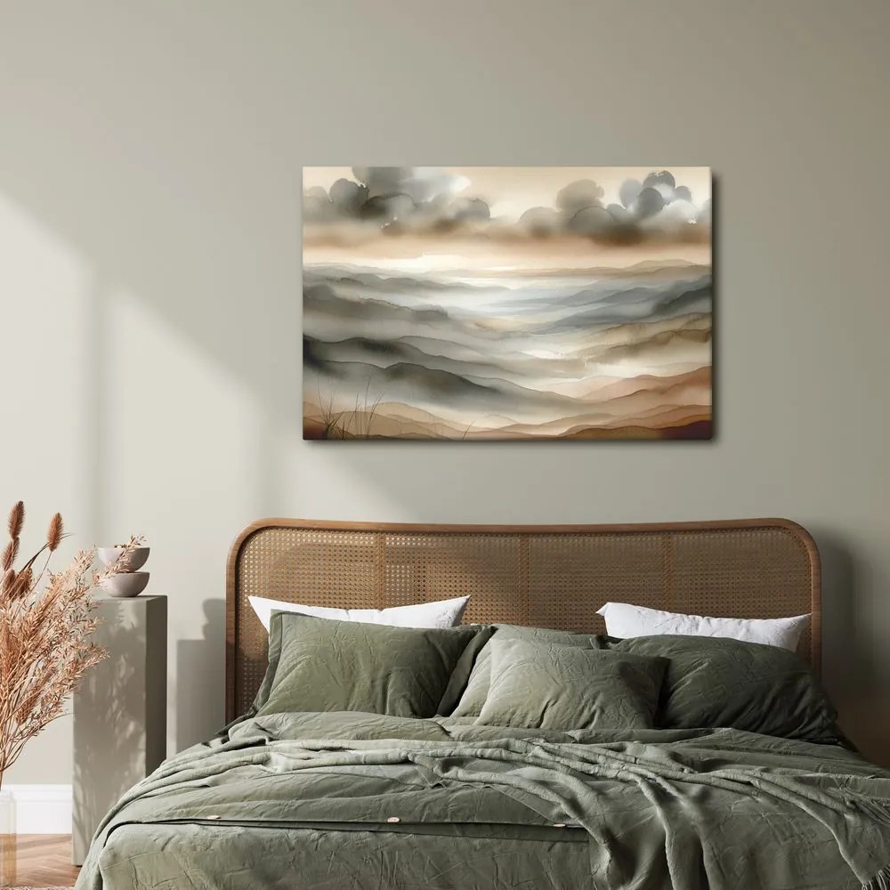 Quadro su tela – Paesaggio nella nebbia e marrone