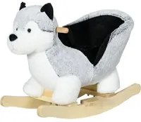 Cavallo a Dondolo per Bambini in Legno e Peluche Cane Husky Grigio