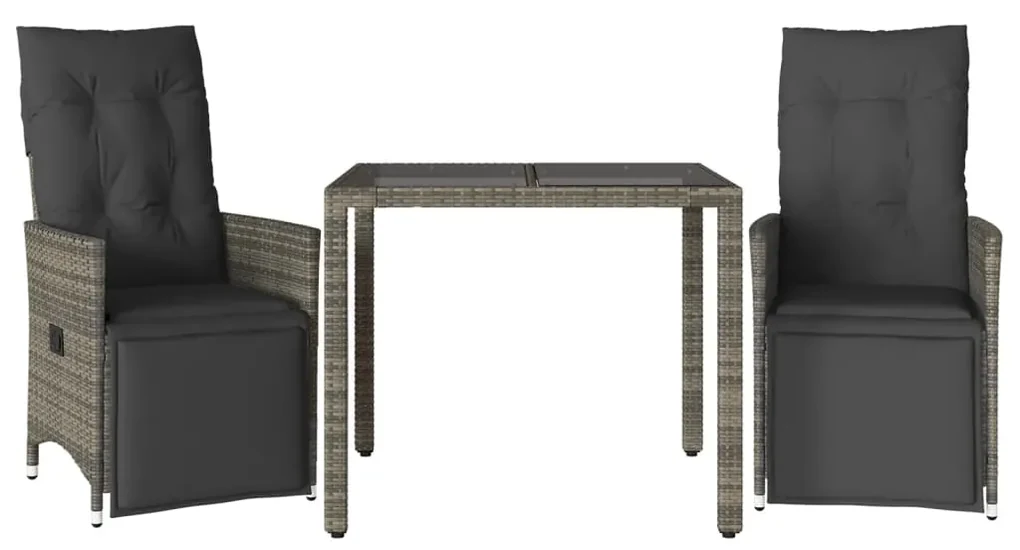 Set bistrò da giardino 3 pz con cuscini in polyrattan grigio