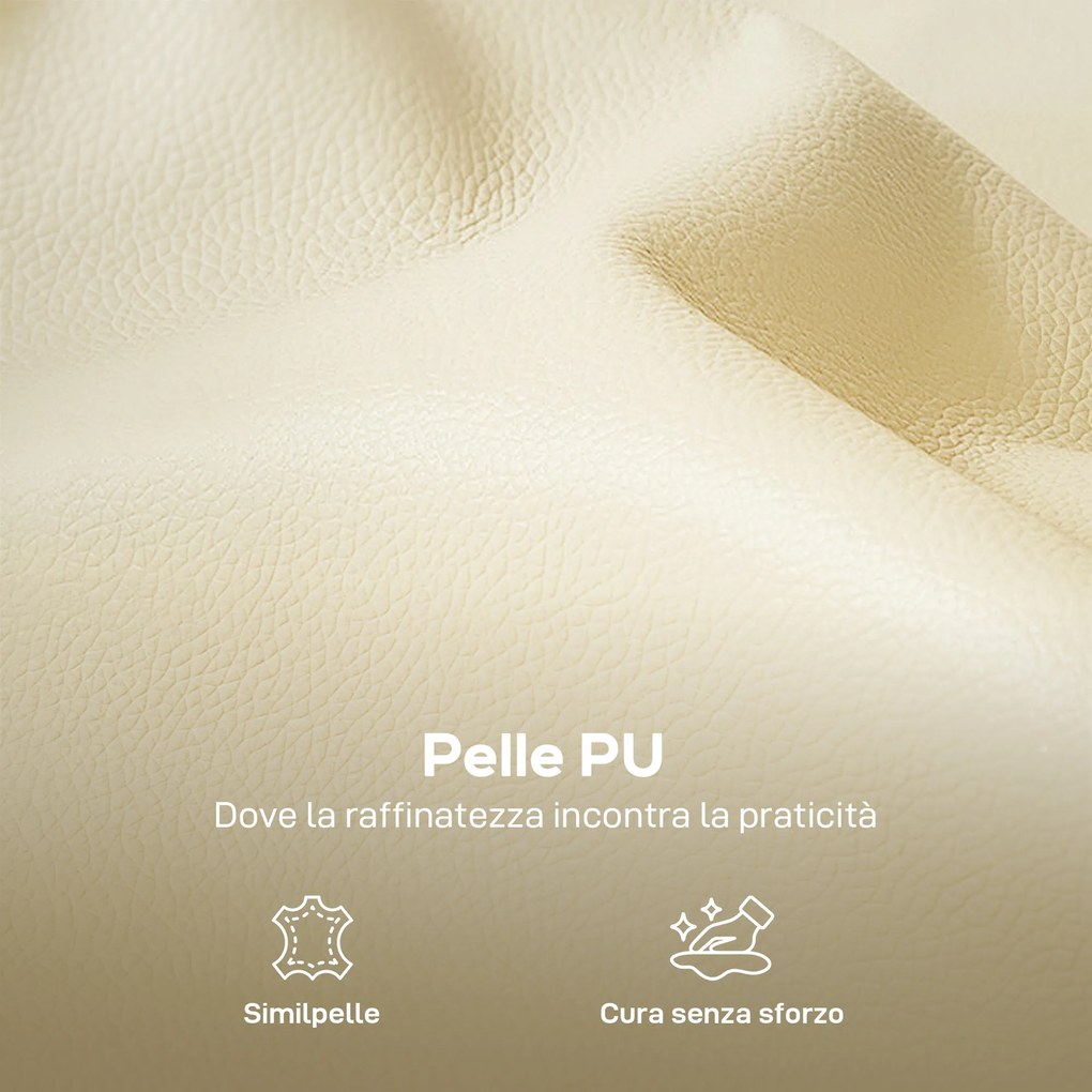 Divano 3 Posti 190x83x90 cm con Imbottitura Spessa Tasca Laterale e 2 Cuscini in Finta Pelle Beige...