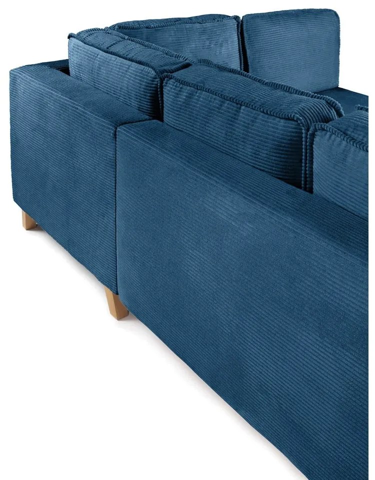 Divano angolare blu allungabile (con penisola a destra) con rivestimento in velluto a coste Tori – Bonami Selection