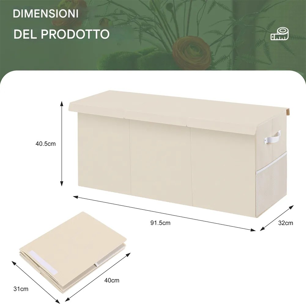 Box Contenitore per Giocattoli 91,5x32x40,5 cm Pieghevole 3 Scomparti 118L in TNT Beige...