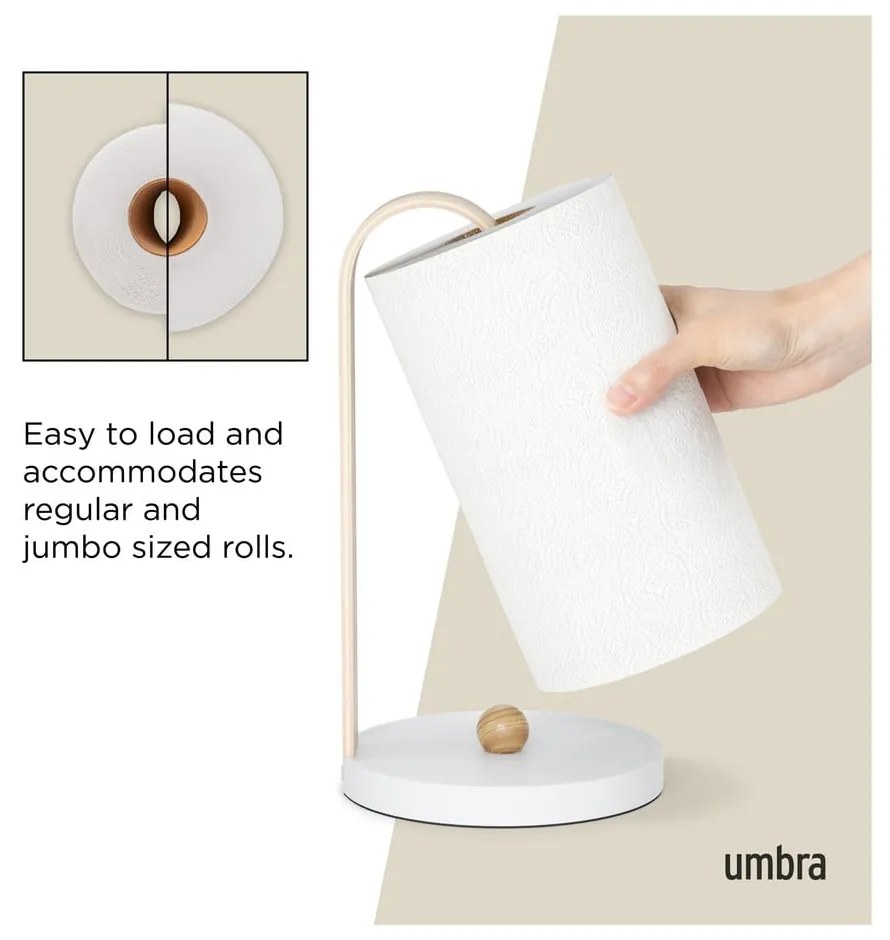 Portarotolo da cucina verticale in legno bianco ø 17 cm Bellwood – Umbra