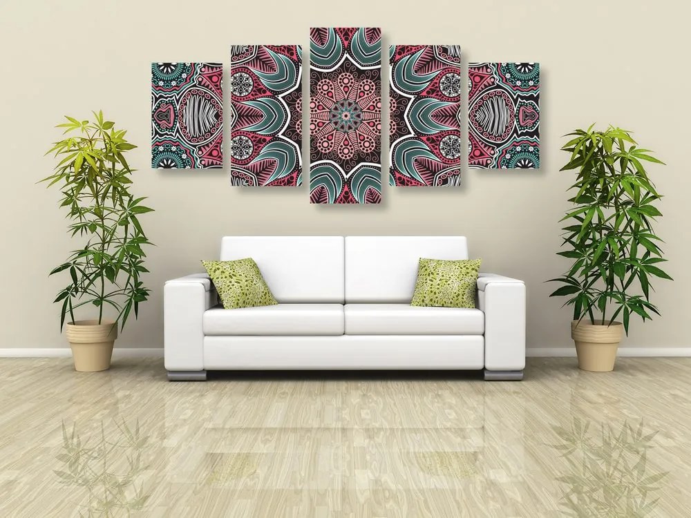 Quadri 5 pezzi – Mandala indiana con motivo floreale