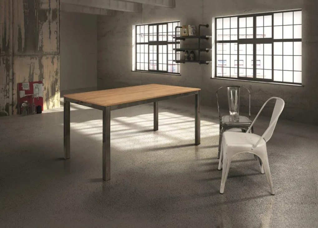 Tavolo allungabile PACHINO effetto rovere e metallo grigio 160&#215;90 cm &#8211; 210&#215;90 cm