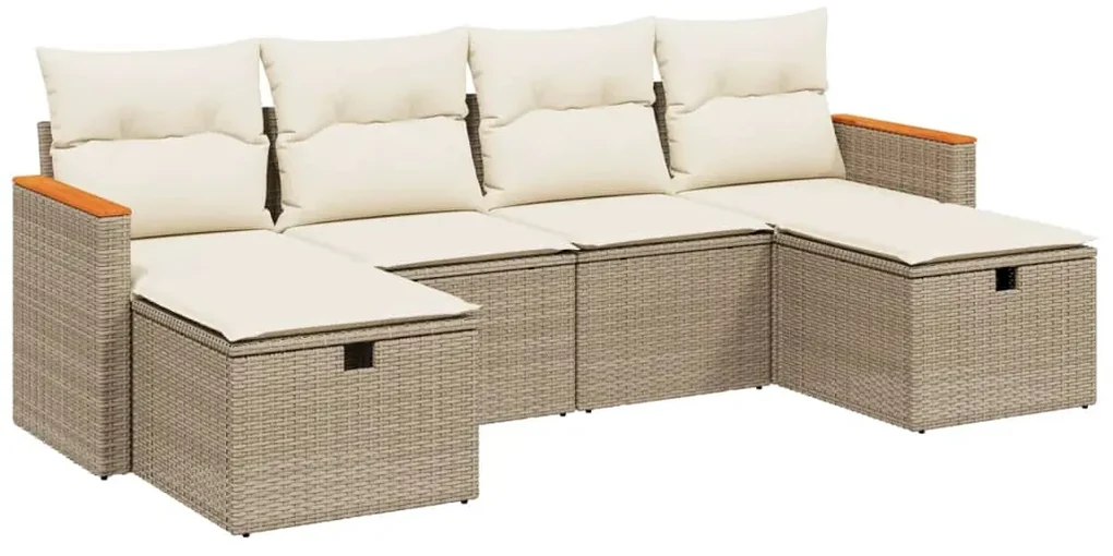 Set divano da giardino 6 pz con cuscini beige in polyrattan