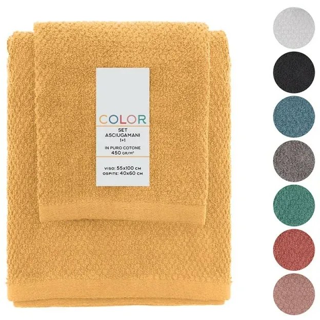 Set asciugamani bagno giallo per viso e ospite in cotone puro Spring