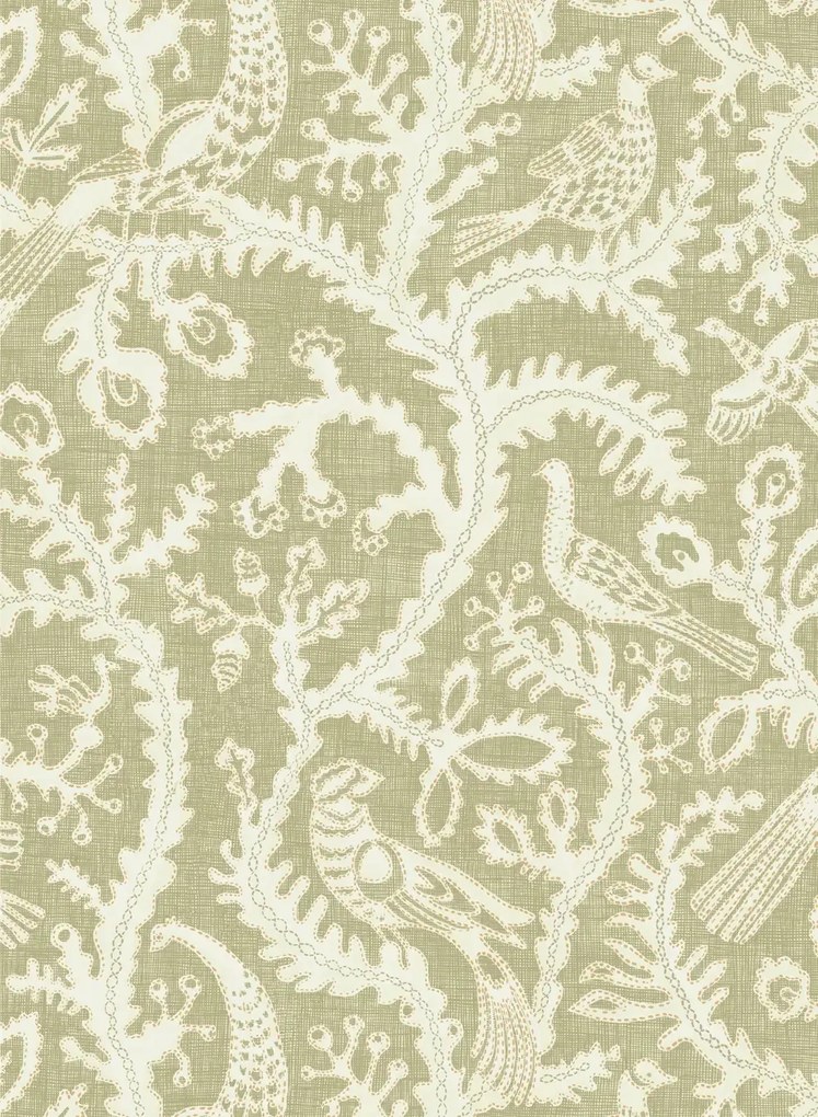 Josephine Munsey Carta da parati Stitched Birds - Sage