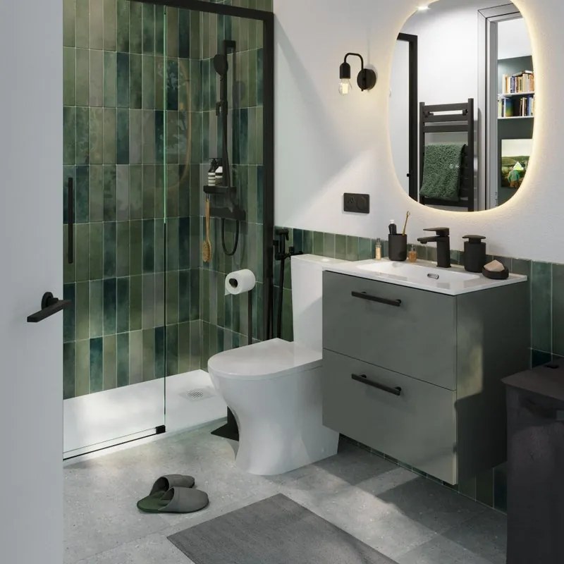 Mobile bagno sospeso con lavabo L 60 x H 57,7 x P 40 cm verde truciolare 2 cassetti | Remix