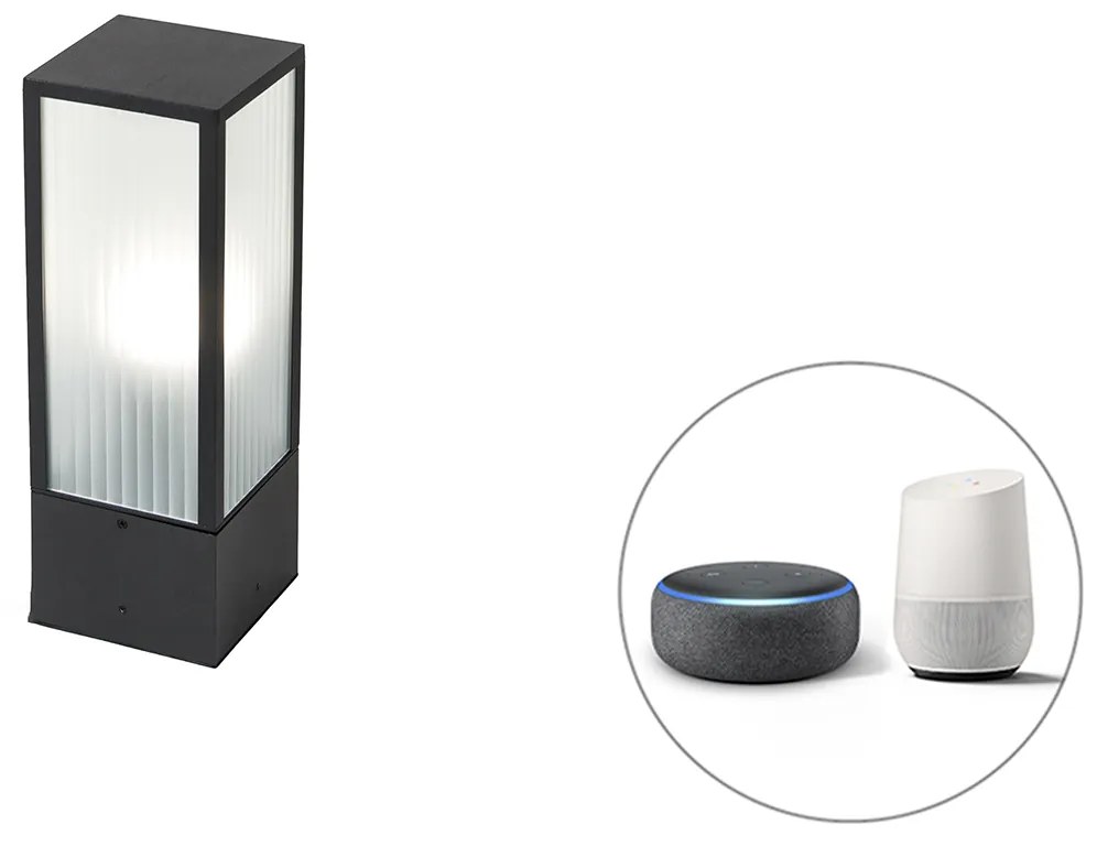 Lampada da parete da esterno intelligente nera con vetro a coste 40 cm incl. Wifi A60 - Charlois