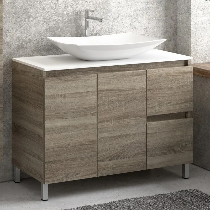 Composizione bagno 100cm a terra: mobile, specchio led e colonna TOD-100B - KAMALU