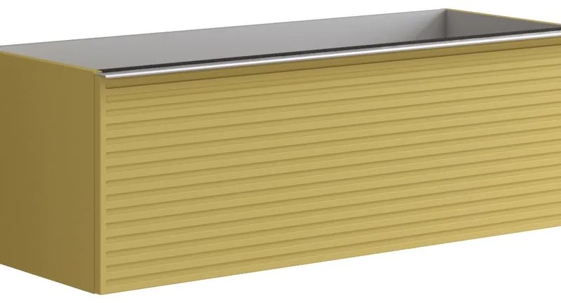 Mobile da bagno sotto lavabo Pixel stripes frontale giallo sole e maniglia alluminio brillante laccato opaco L 120 x H 40 x P 45.5 cm 2 cassetti, lavabo non incluso