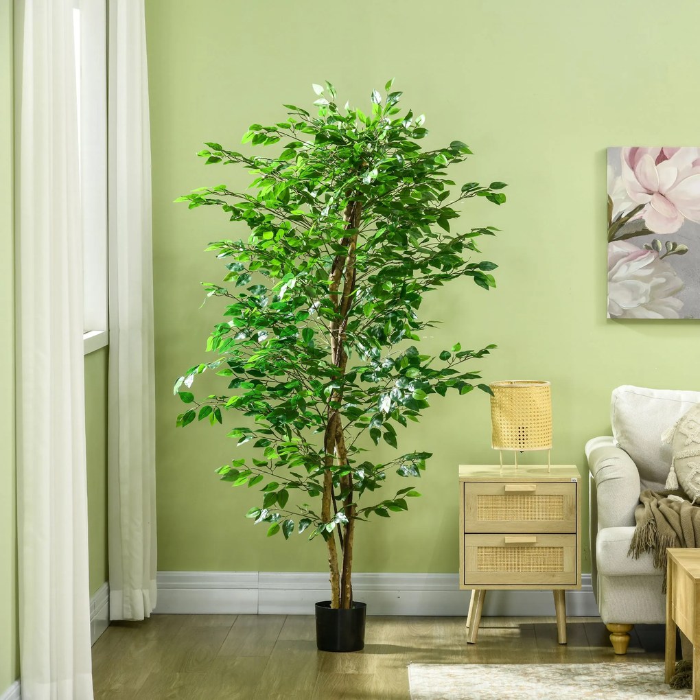 Pianta Artificiale di Ficus con Vaso per Interni ed Esterni 180 cm Verde...