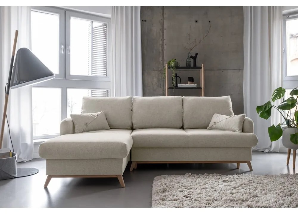 Divano letto angolare beige, angolo sinistro Scandic Lagom - Miuform