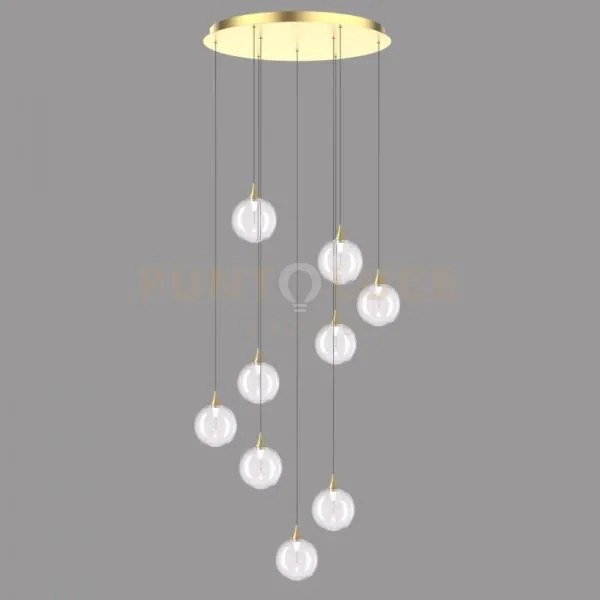 Lampada a sospensione bolla, metallo oro + 9 vetri trasparenti led ...