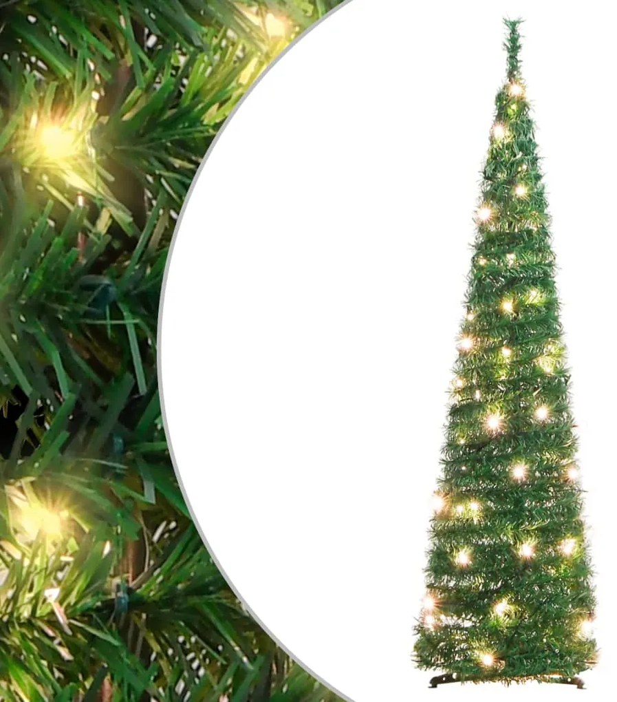 Albero di Natale Artificiale Pop-up con LED Neve Fioccata e Luminosità Variabile, Albero di Natale Artificiale Pop-up con 50 LED Verde 120 cm